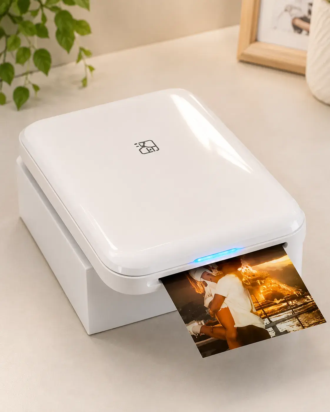 Minimalist photo printer with sunset print
