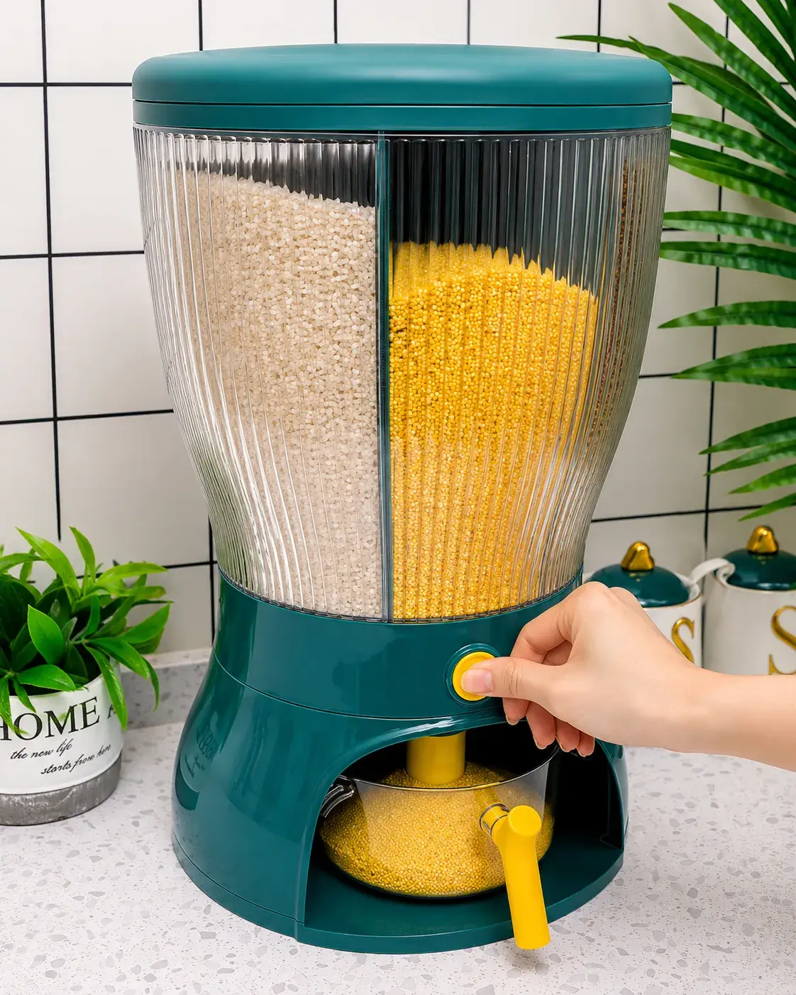 Modern kitchen grain dispenser close-up
