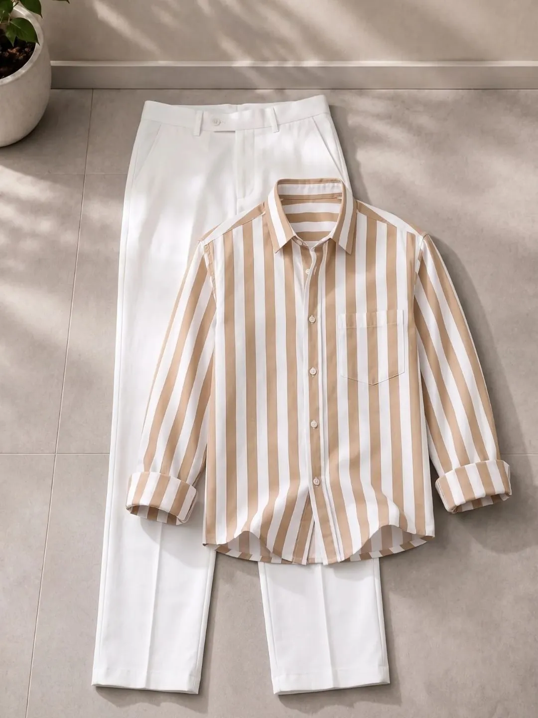 Men's Long-Sleeve Button-Down Shirt and Trousers Combo